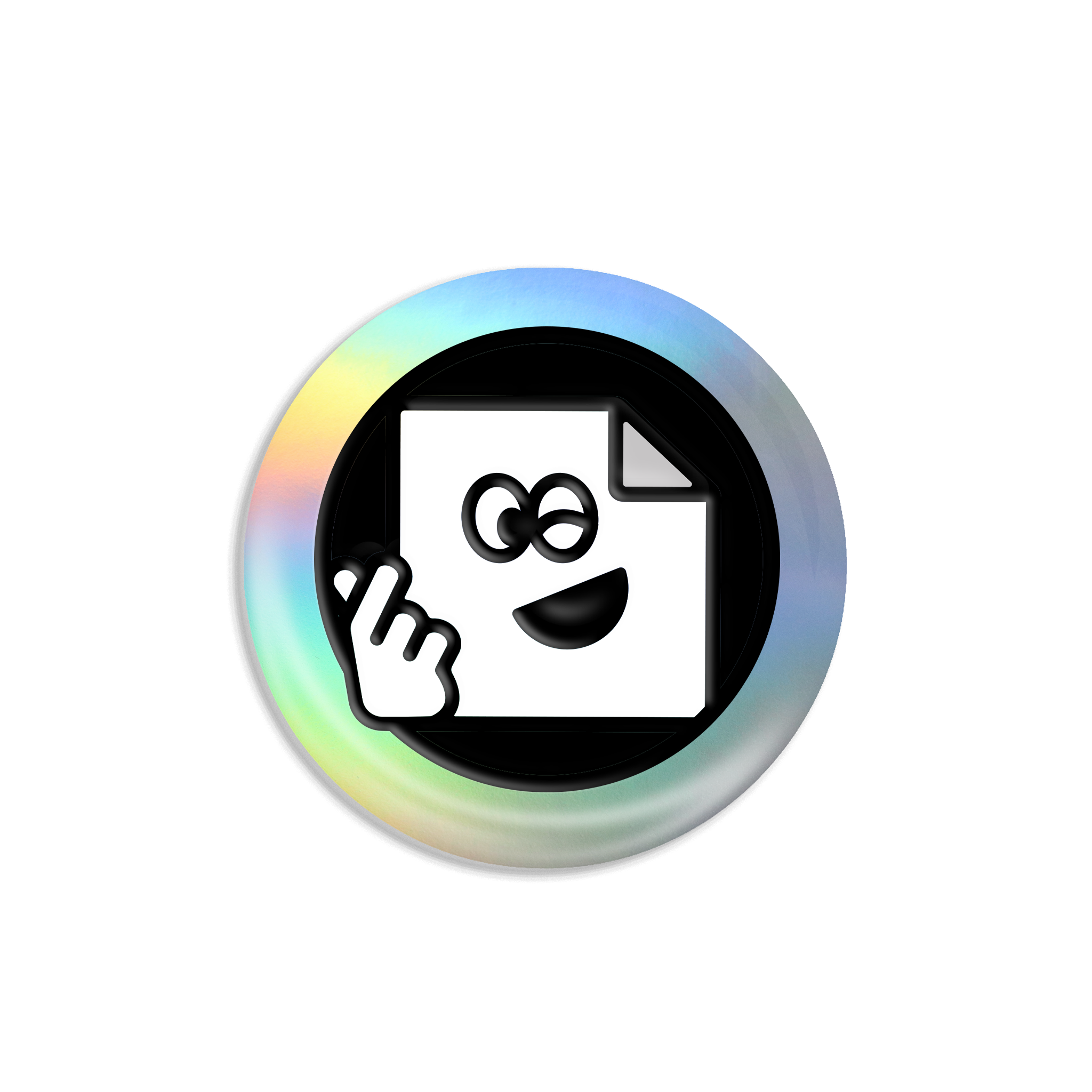 Custom holographic 25mm badge with rainbow finish for branding and promotions.