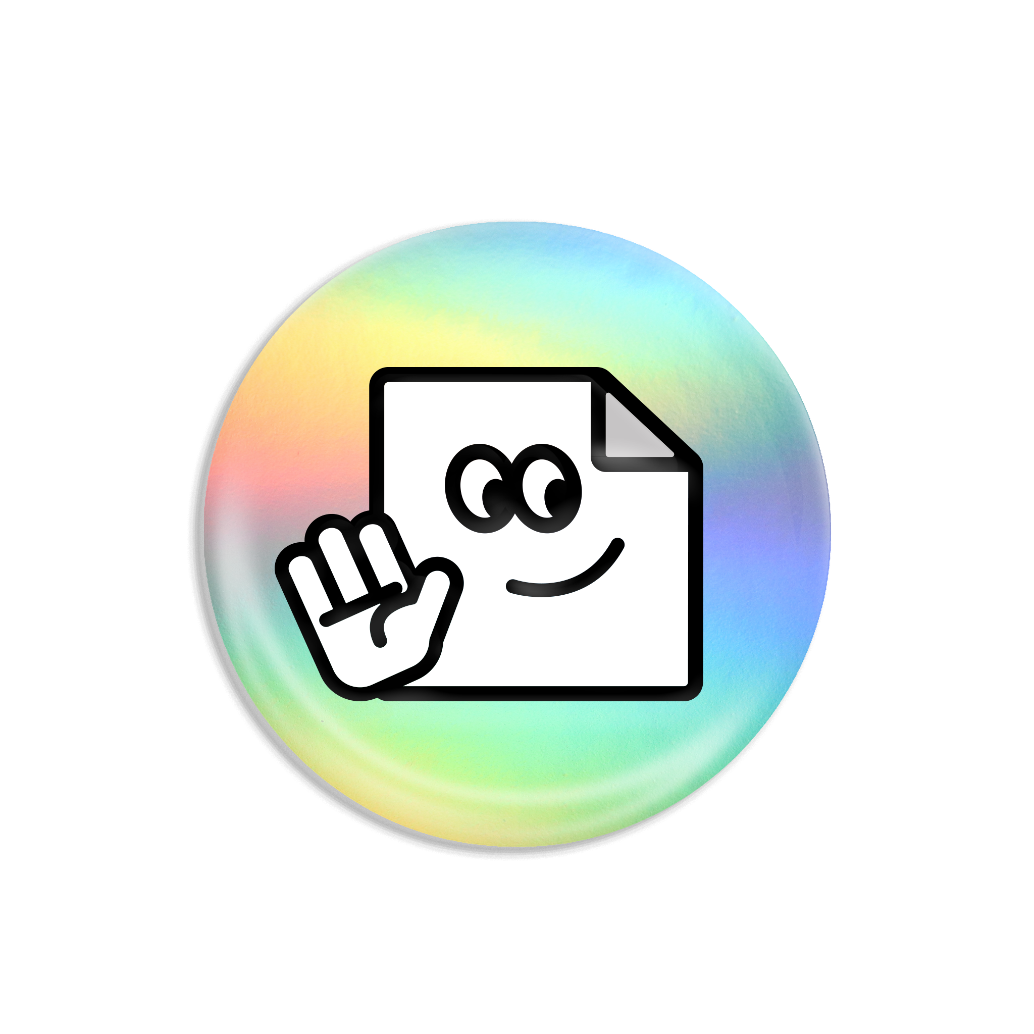 Custom holographic 32mm badge with rainbow finish for branding and promotions.