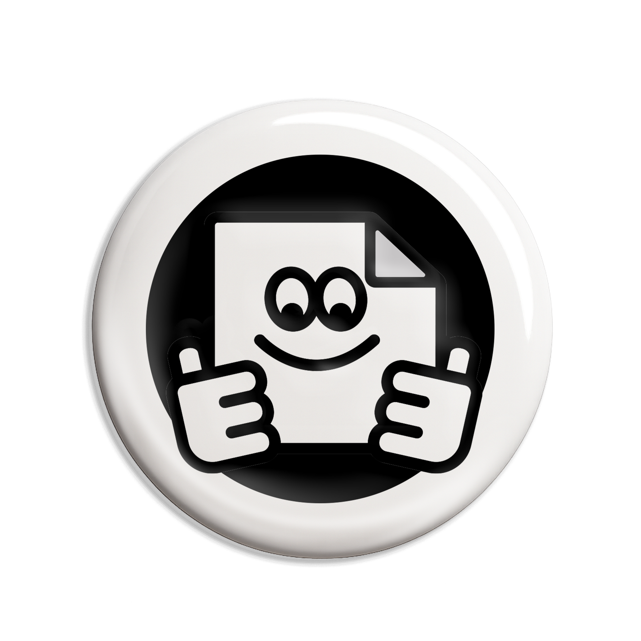 Custom 37mm white badges printed in full colour, great for branding and promotions.