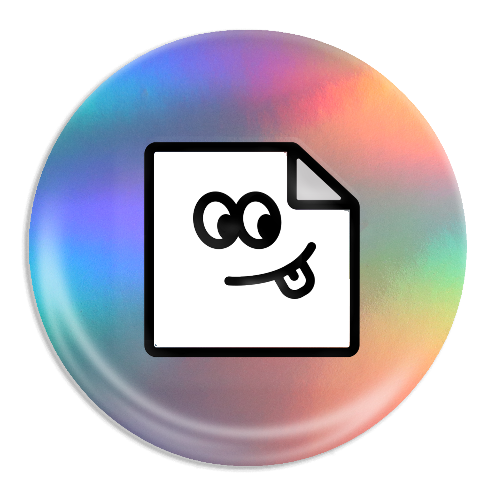 Custom holographic 58mm badge with rainbow finish for branding and promotions.