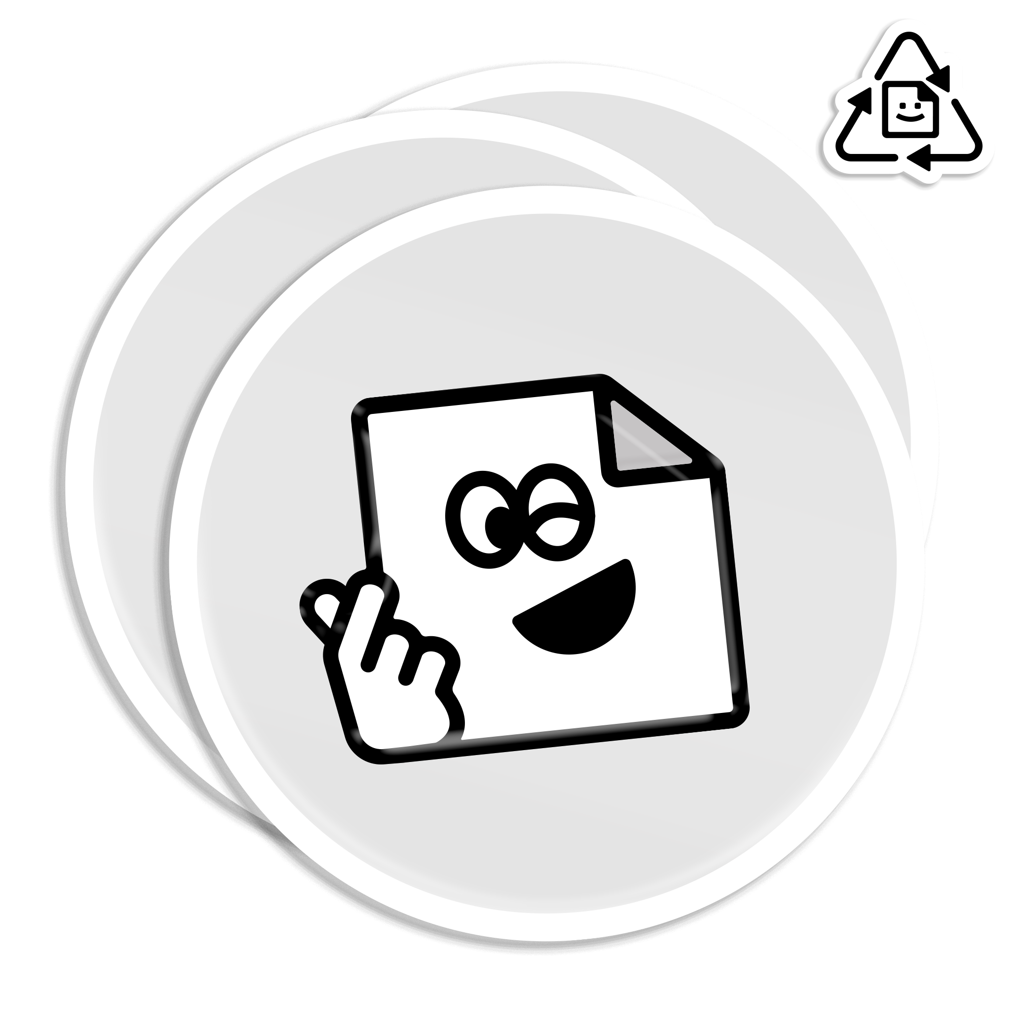 Custom eco-friendly white circle vinyl stickers printed in full colour, waterproof and weatherproof for indoor and outdoor use.