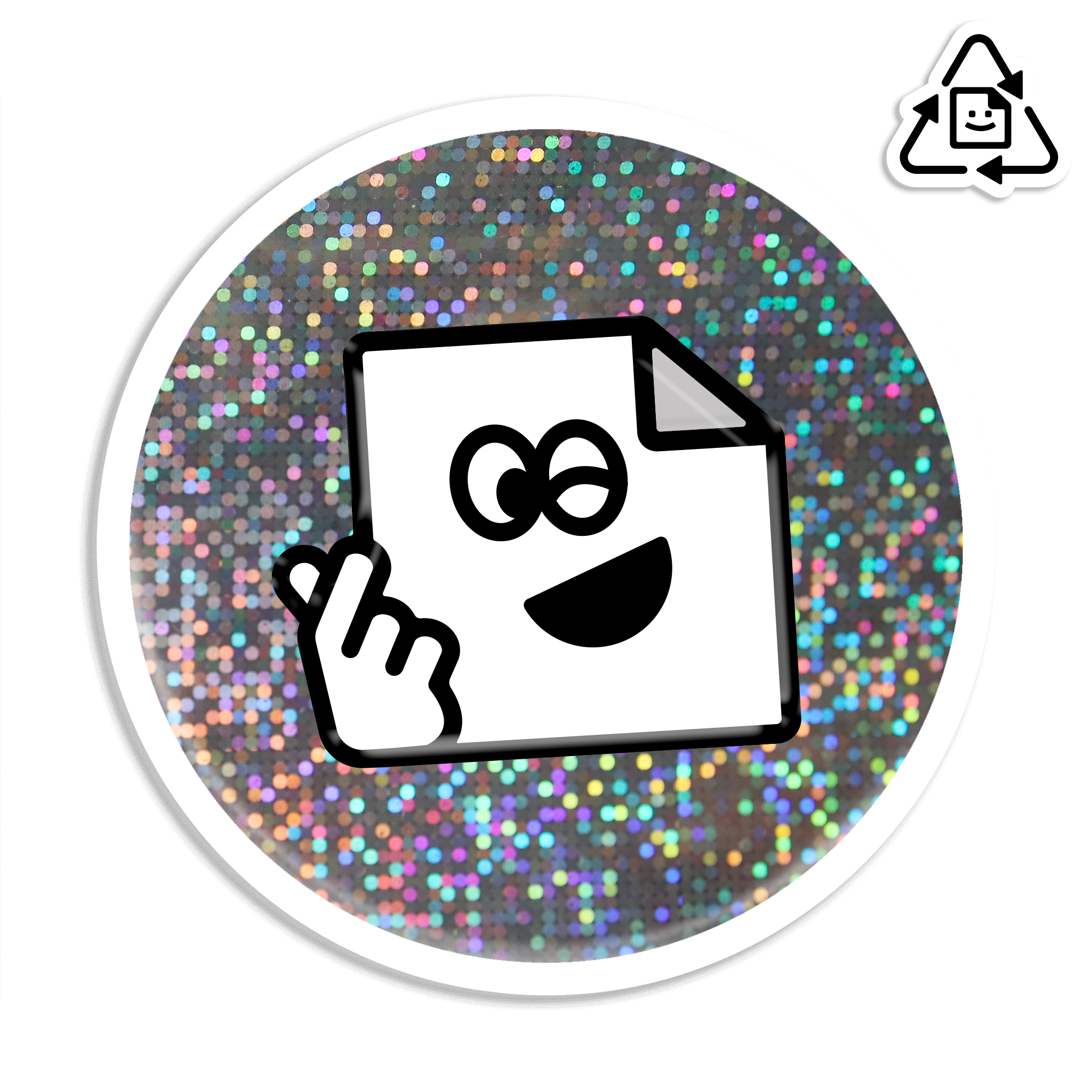 Custom eco-friendly glitter circle vinyl stickers with sparkly finish, waterproof and weatherproof for indoor or outdoor use.