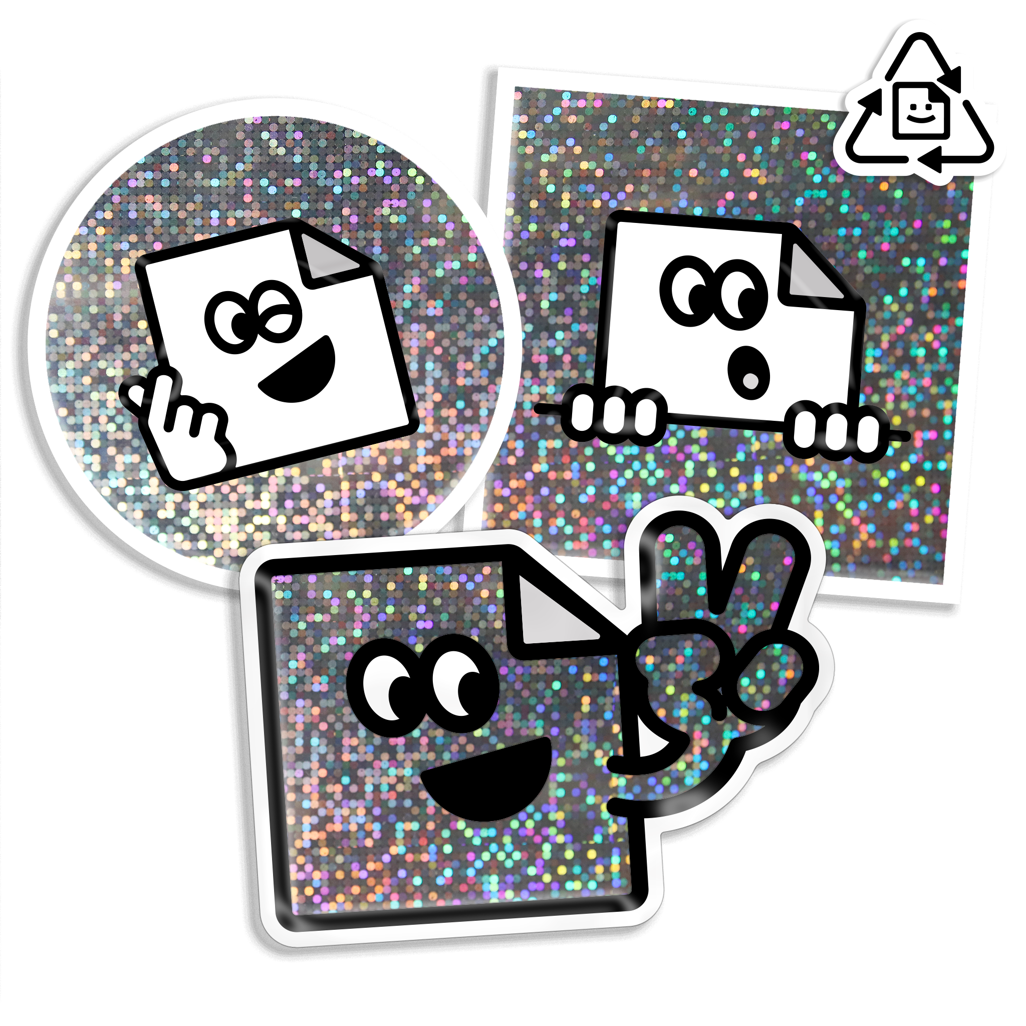 Custom eco-friendly glitter vinyl stickers with sparkly finish, waterproof and weatherproof for indoor or outdoor use.
