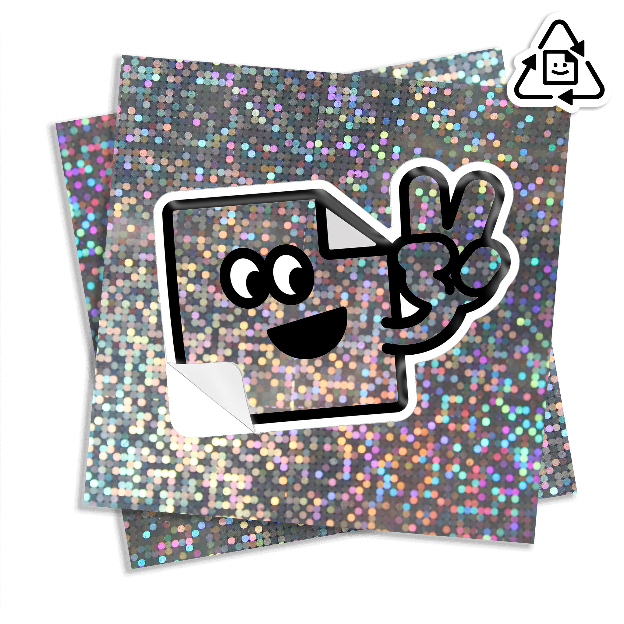 Custom eco-friendly glitter kiss cut vinyl stickers with sparkly finish, waterproof and weatherproof for indoor or outdoor use.