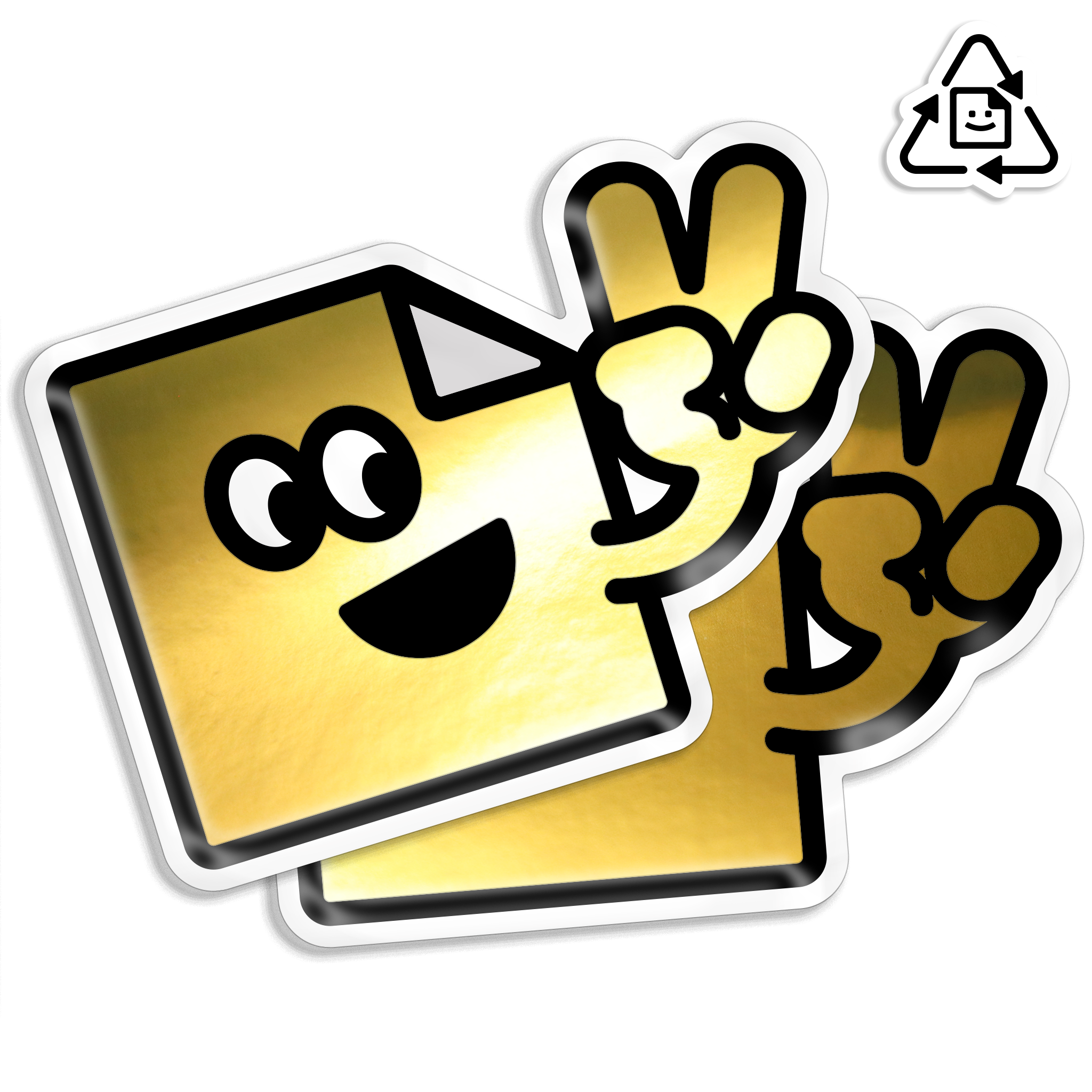 Custom eco-friendly gold chrome die cut vinyl stickers with shiny mirror gold finish, waterproof and weatherproof for indoor or outdoor use.