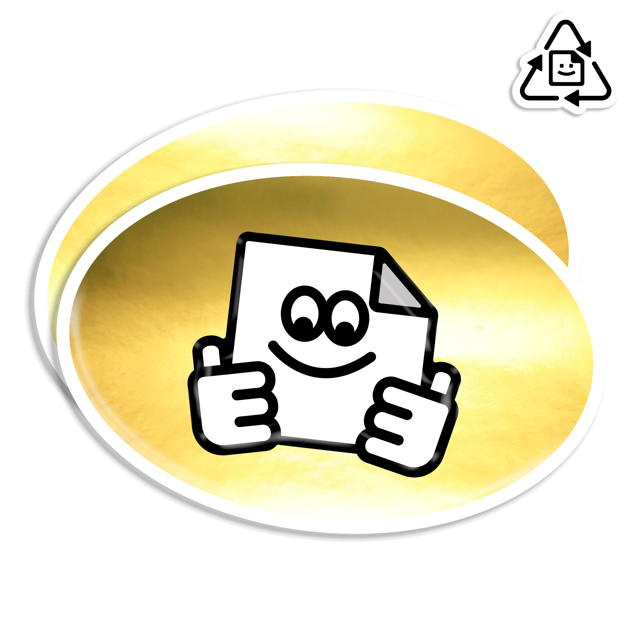 Custom eco-friendly gold chrome oval vinyl stickers with shiny mirror gold finish, waterproof and weatherproof for indoor or outdoor use.