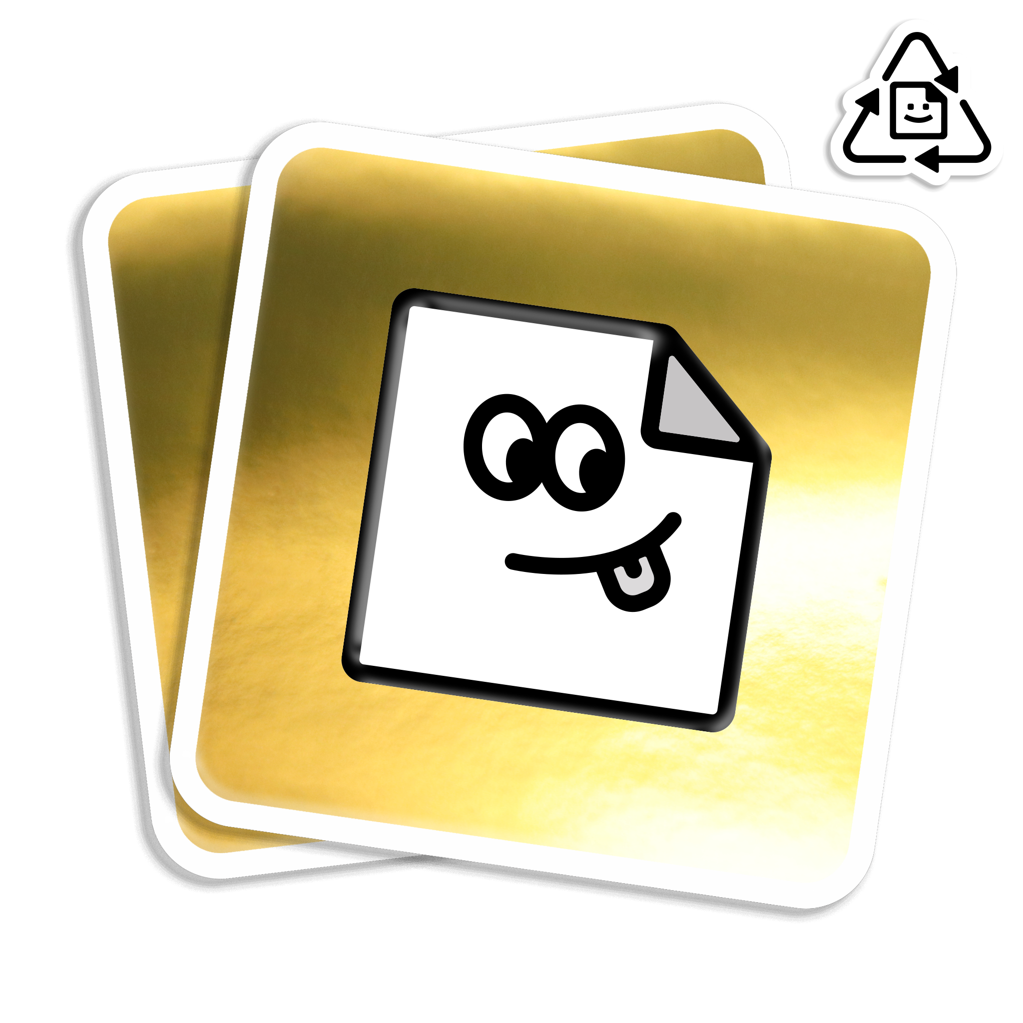 Custom eco-friendly gold chrome rounded corner vinyl stickers with shiny mirror gold finish, waterproof and weatherproof for indoor or outdoor use.