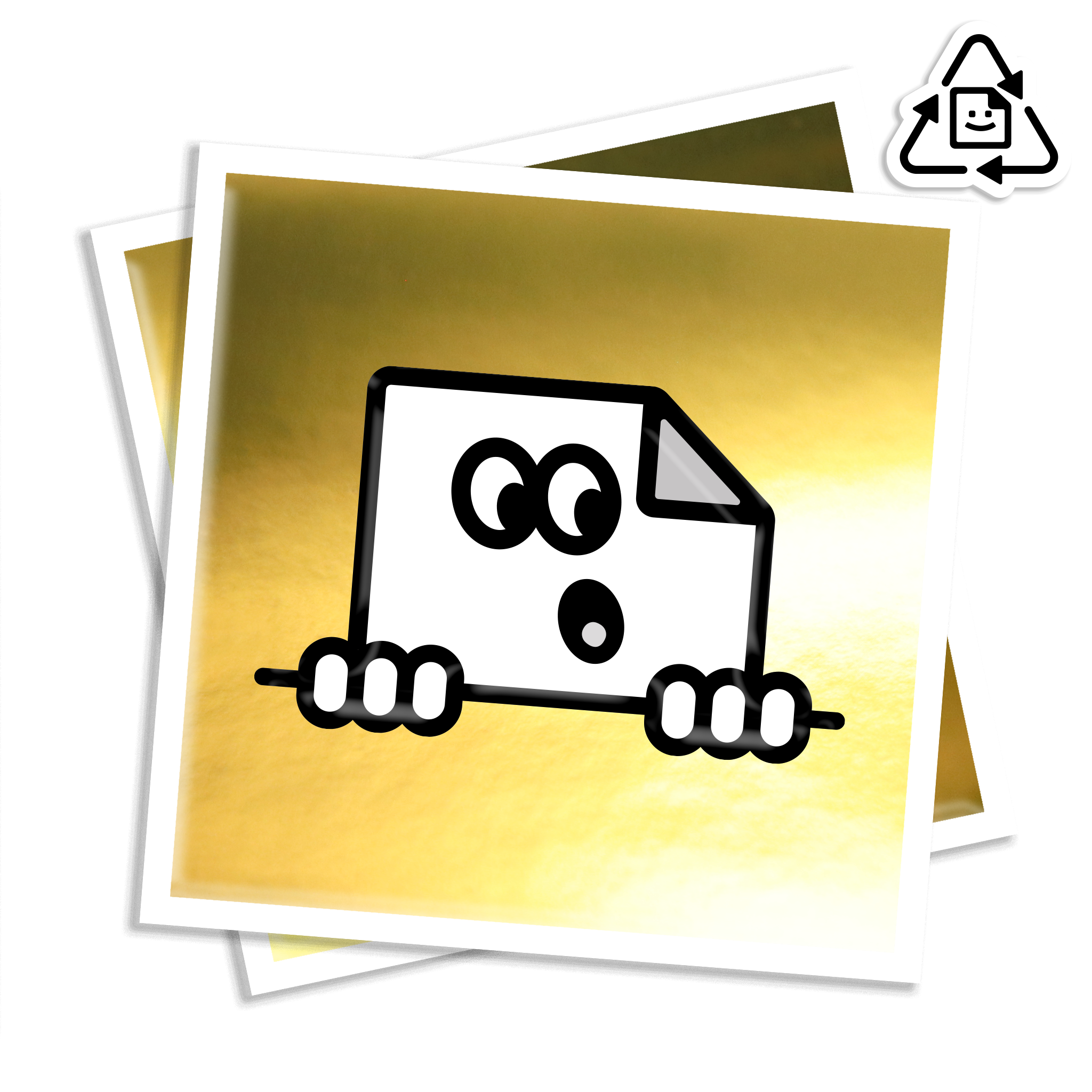 Custom eco-friendly gold chrome square vinyl stickers with shiny mirror gold finish, waterproof and weatherproof for indoor or outdoor use.