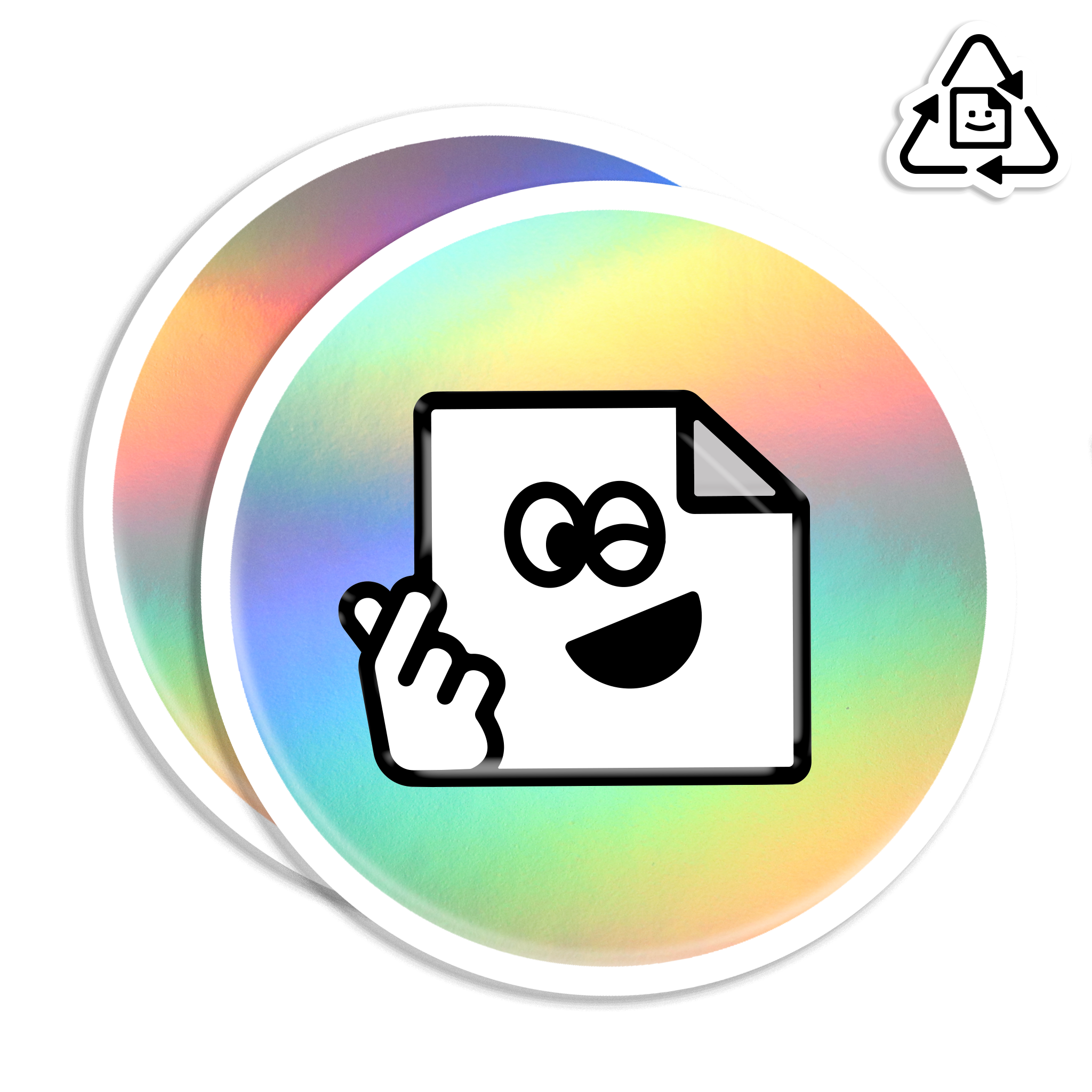 Custom eco-friendly holographic circle vinyl stickers with rainbow rainbow finish, waterproof and weatherproof for indoor and outdoor use.