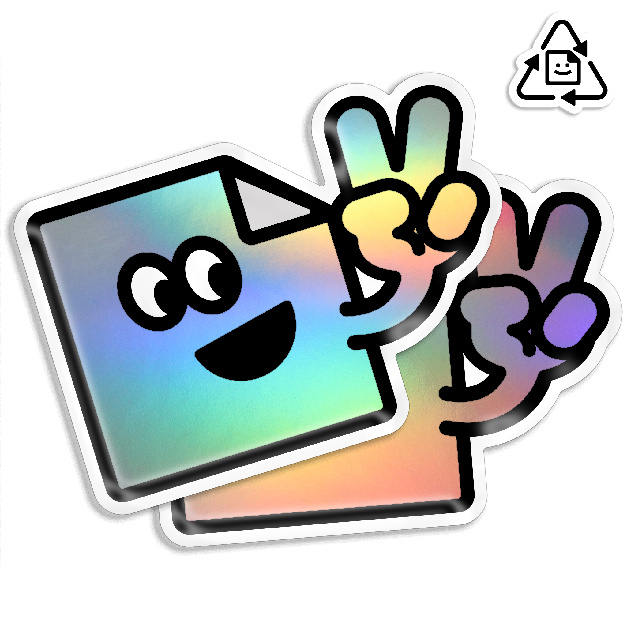 Custom eco-friendly holographic die cut vinyl stickers with rainbow rainbow finish, waterproof and weatherproof for indoor and outdoor use.