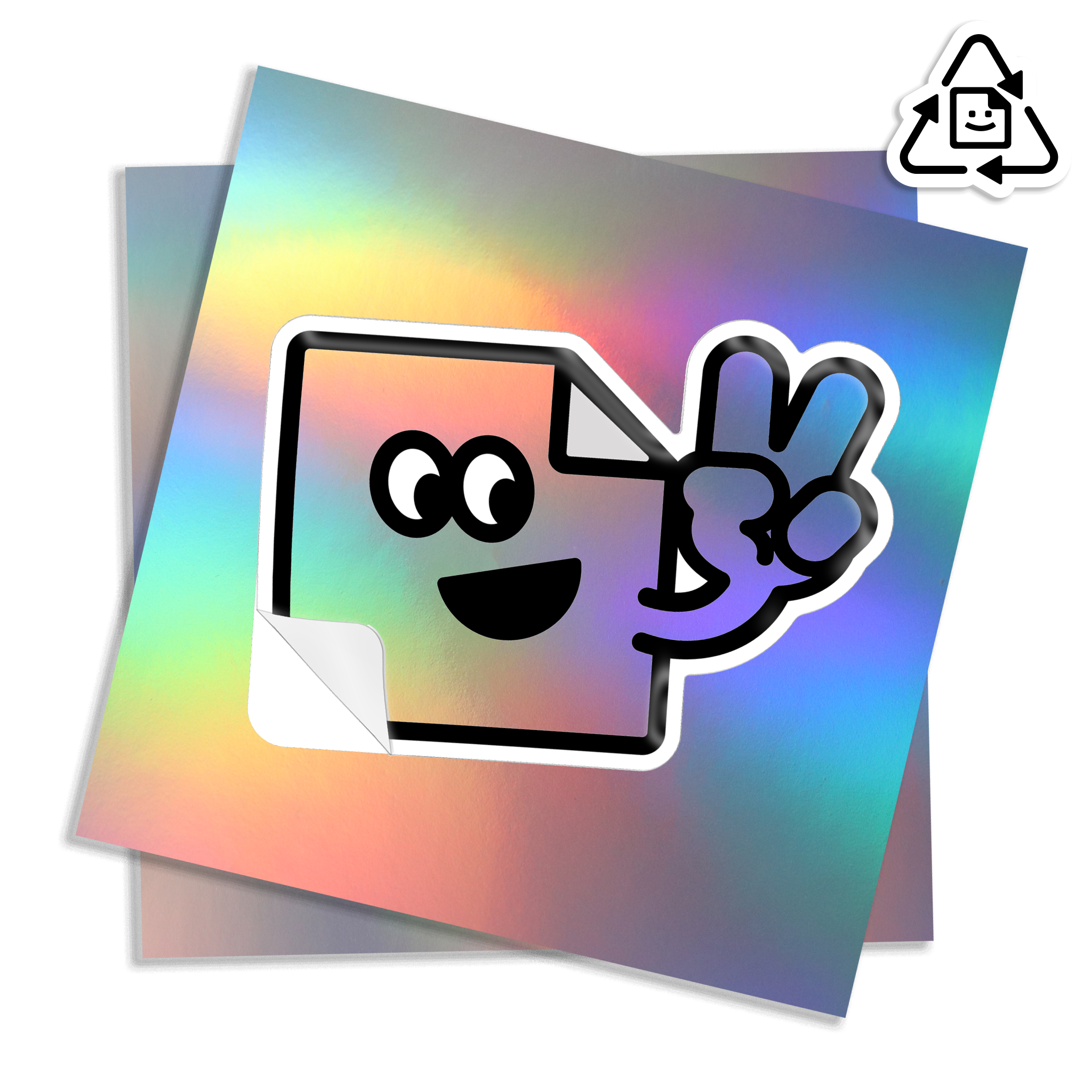 Custom eco-friendly holographic kiss cut vinyl stickers with rainbow rainbow finish, waterproof and weatherproof for indoor and outdoor use.