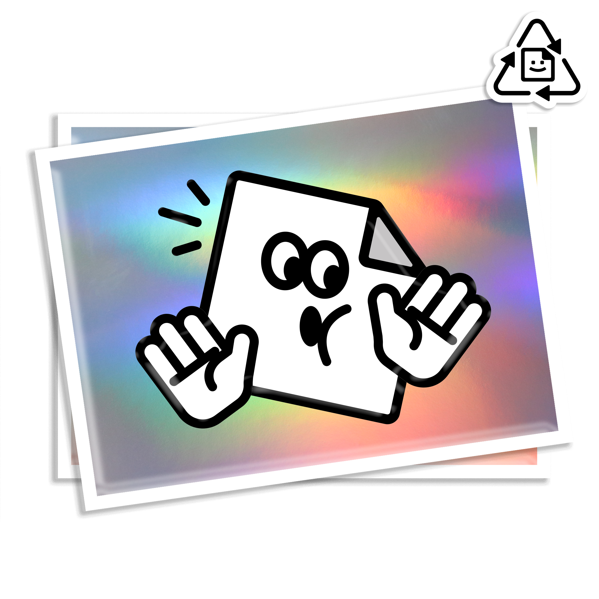 Custom eco-friendly holographic rectangle vinyl stickers with rainbow rainbow finish, waterproof and weatherproof for indoor and outdoor use.