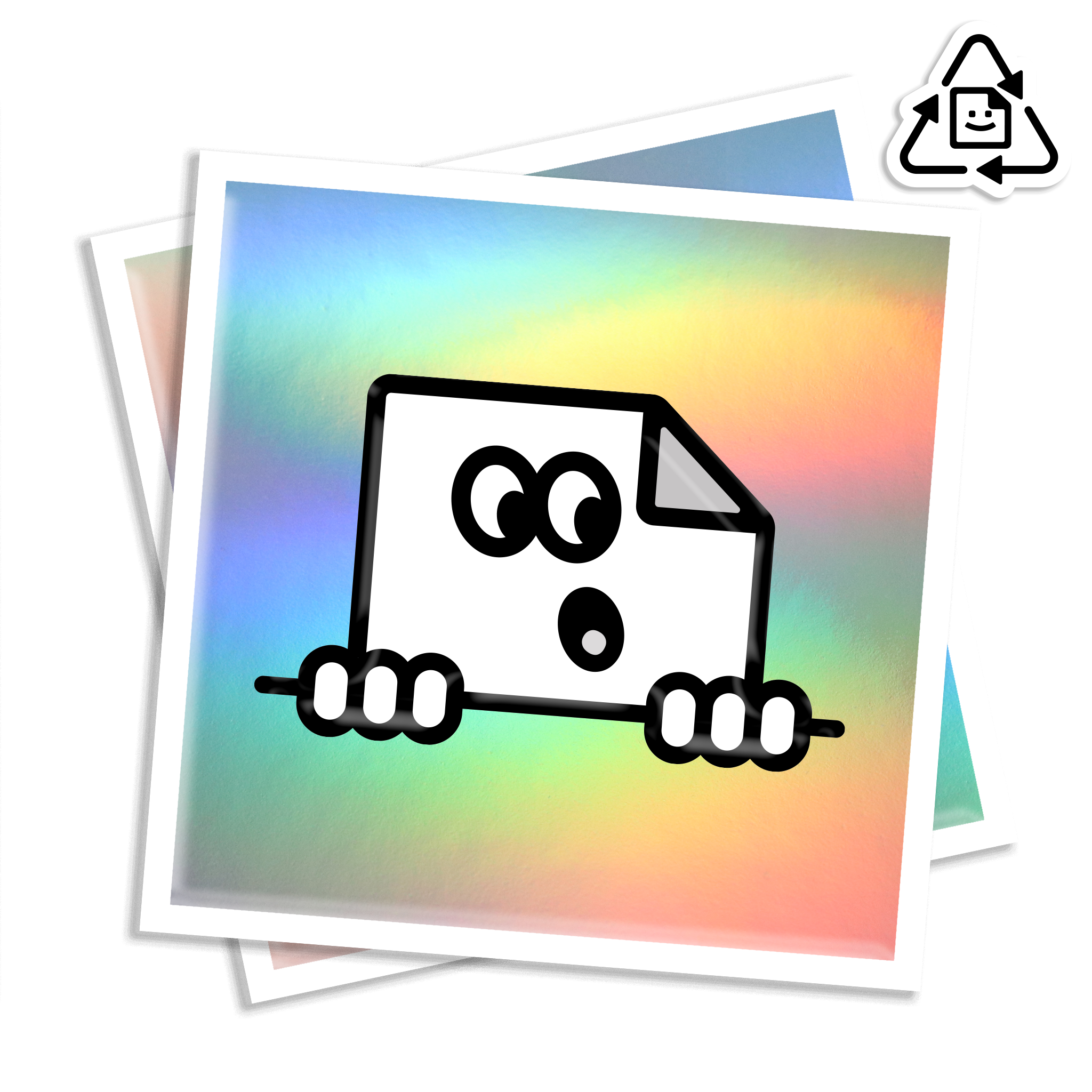 Custom eco-friendly holographic square vinyl stickers with rainbow rainbow finish, waterproof and weatherproof for indoor and outdoor use.