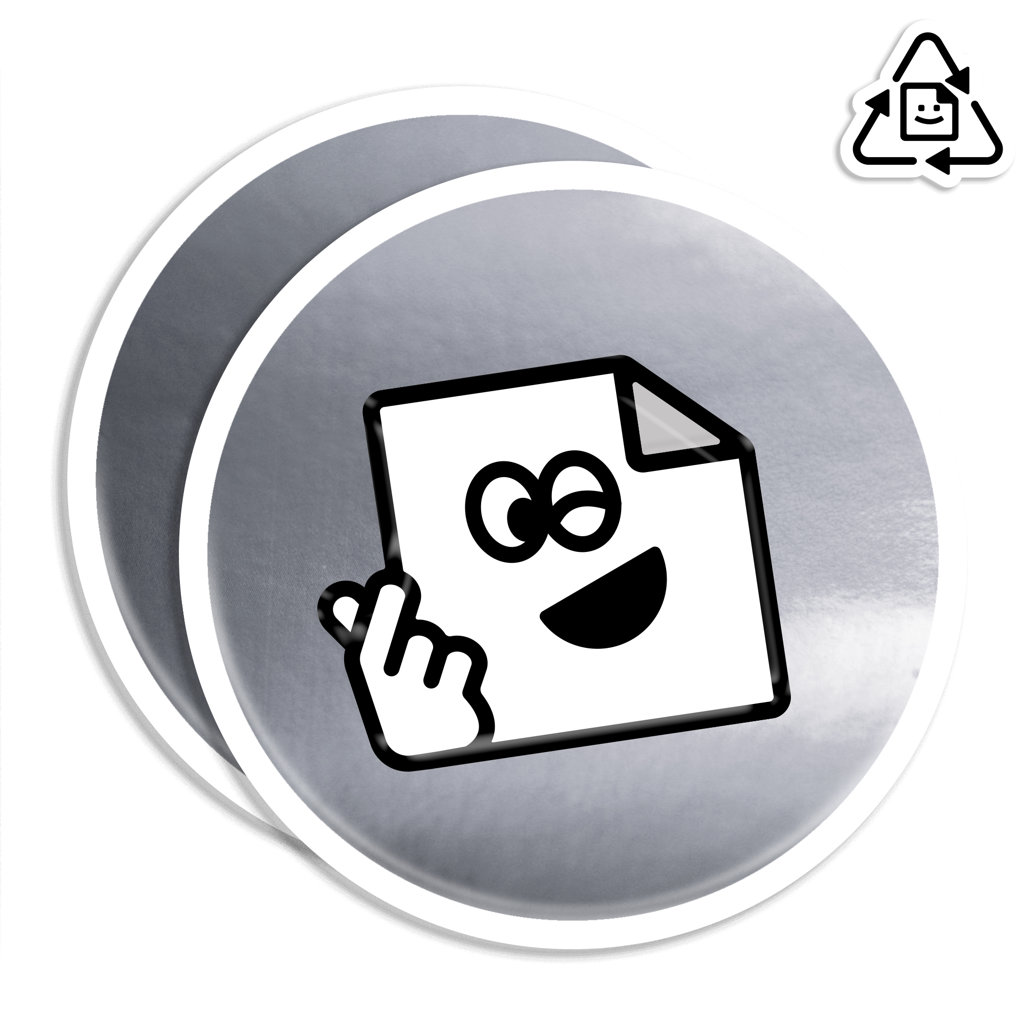 Custom eco-friendly silver chrome circle vinyl stickers with shiny mirror finish, waterproof and durable for branding or promotions.