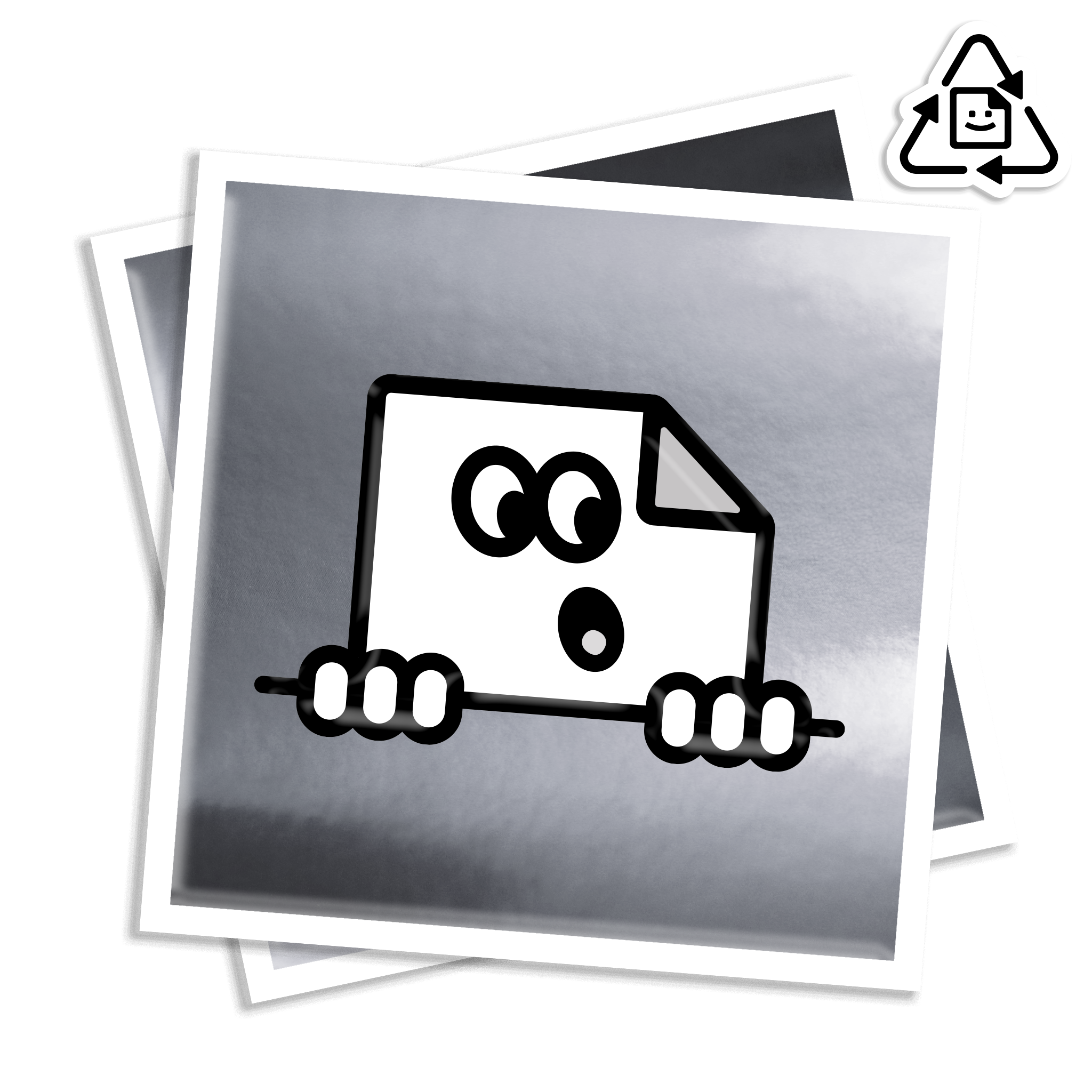 Custom eco-friendly silver chrome square vinyl stickers with shiny mirror finish, waterproof and durable for branding or promotions.