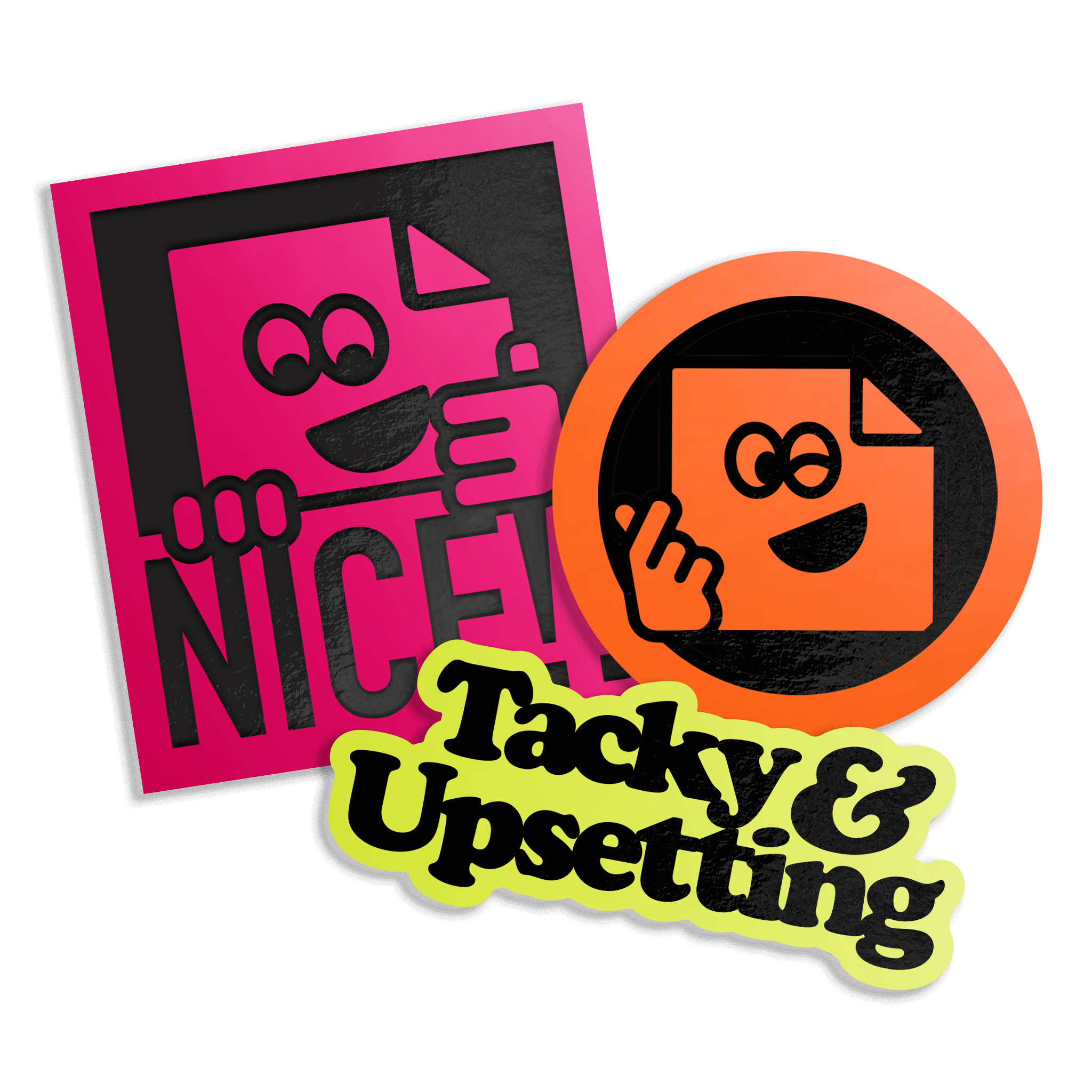 Custom fluorescent vinyl stickers with bold neon colours for branding, packaging and event signage.