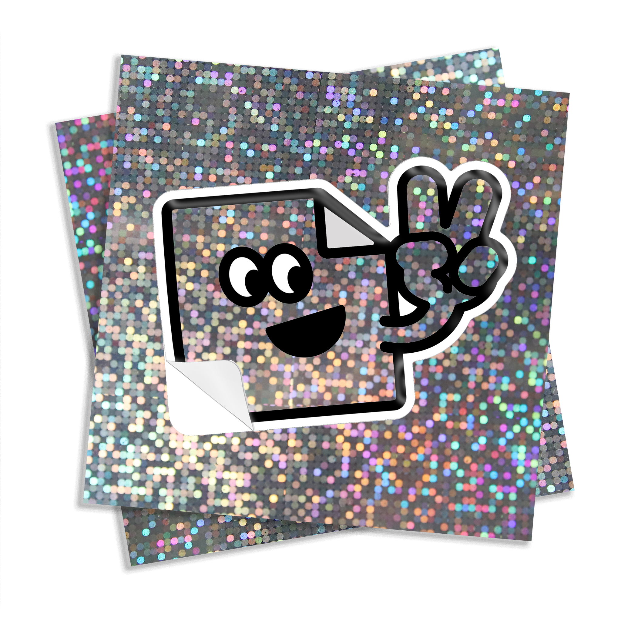 Custom glitter kiss cut vinyl stickers with sparkly, glossy finish for branding, packaging and giveaways.