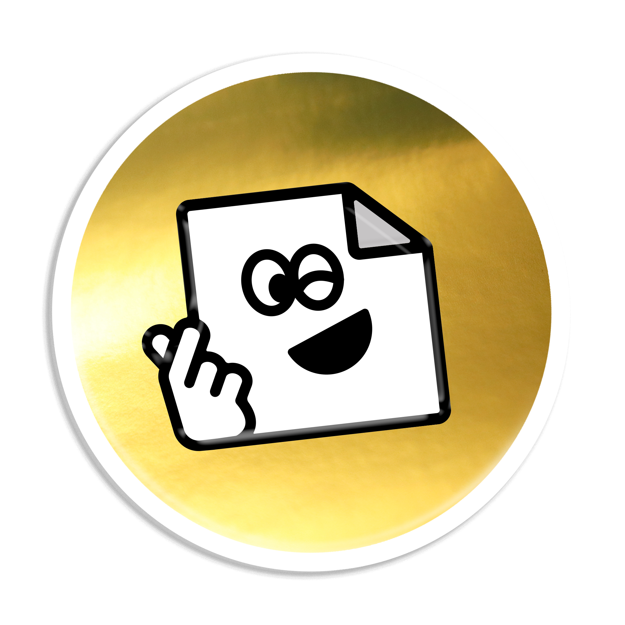 Custom gold chrome circle vinyl sticker with mirror-like metallic finish for branding and packaging.