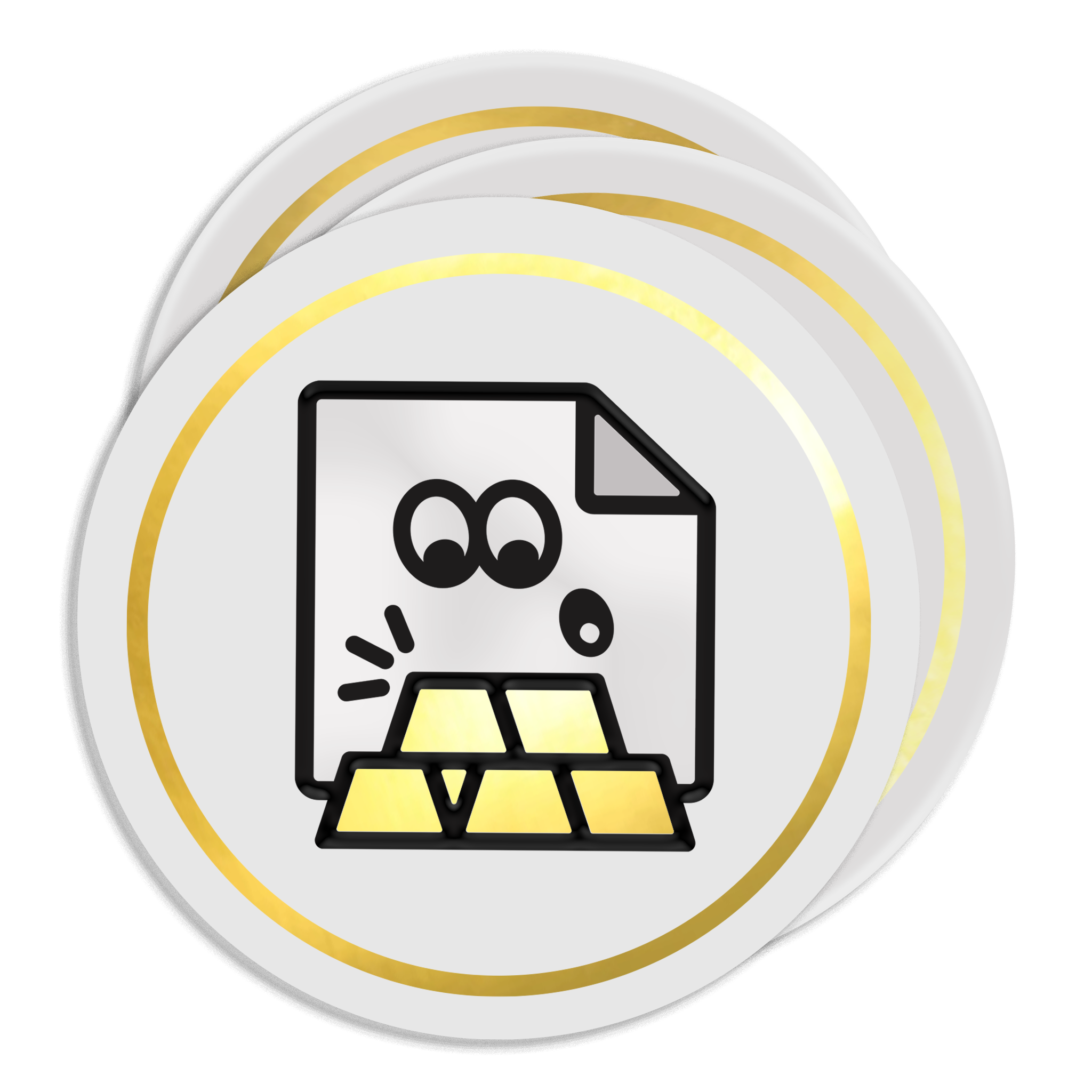 Custom gold chrome vinyl stickers with mirror-like metallic finish for branding and packaging.