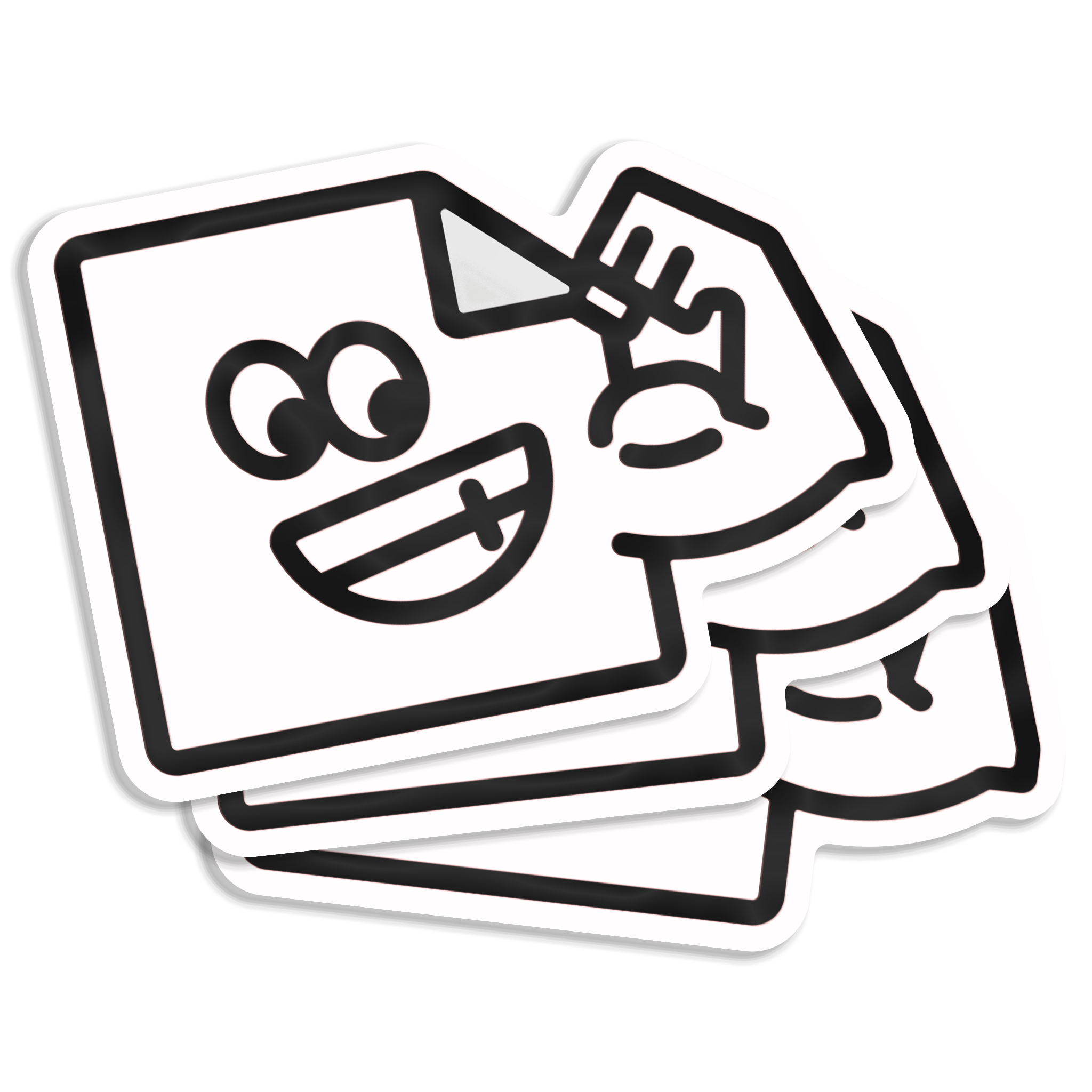 Custom heavy duty stickers with a black and white illustration of a Marv with a happy expression on a white background.