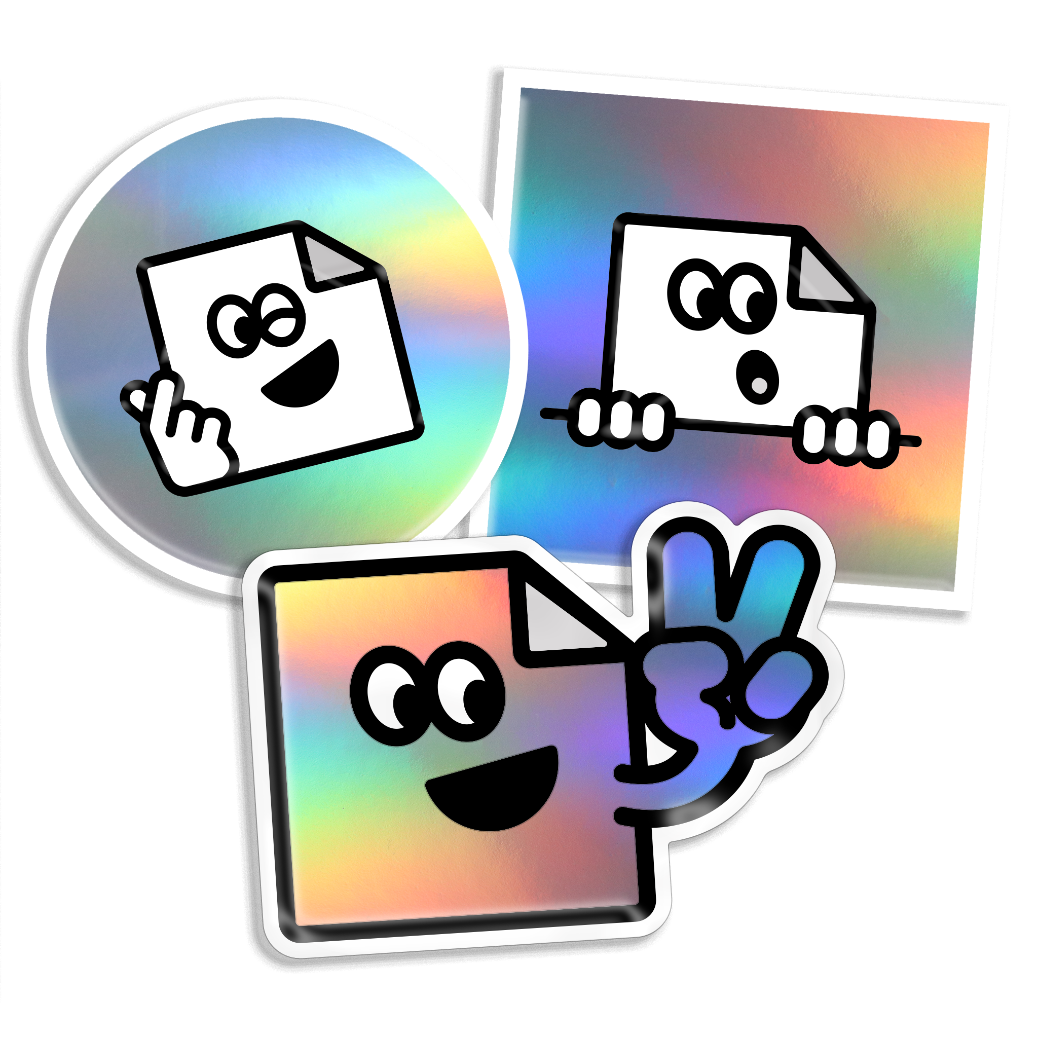 Custom holographic vinyl stickers with rainbow finish for branding and promotions.