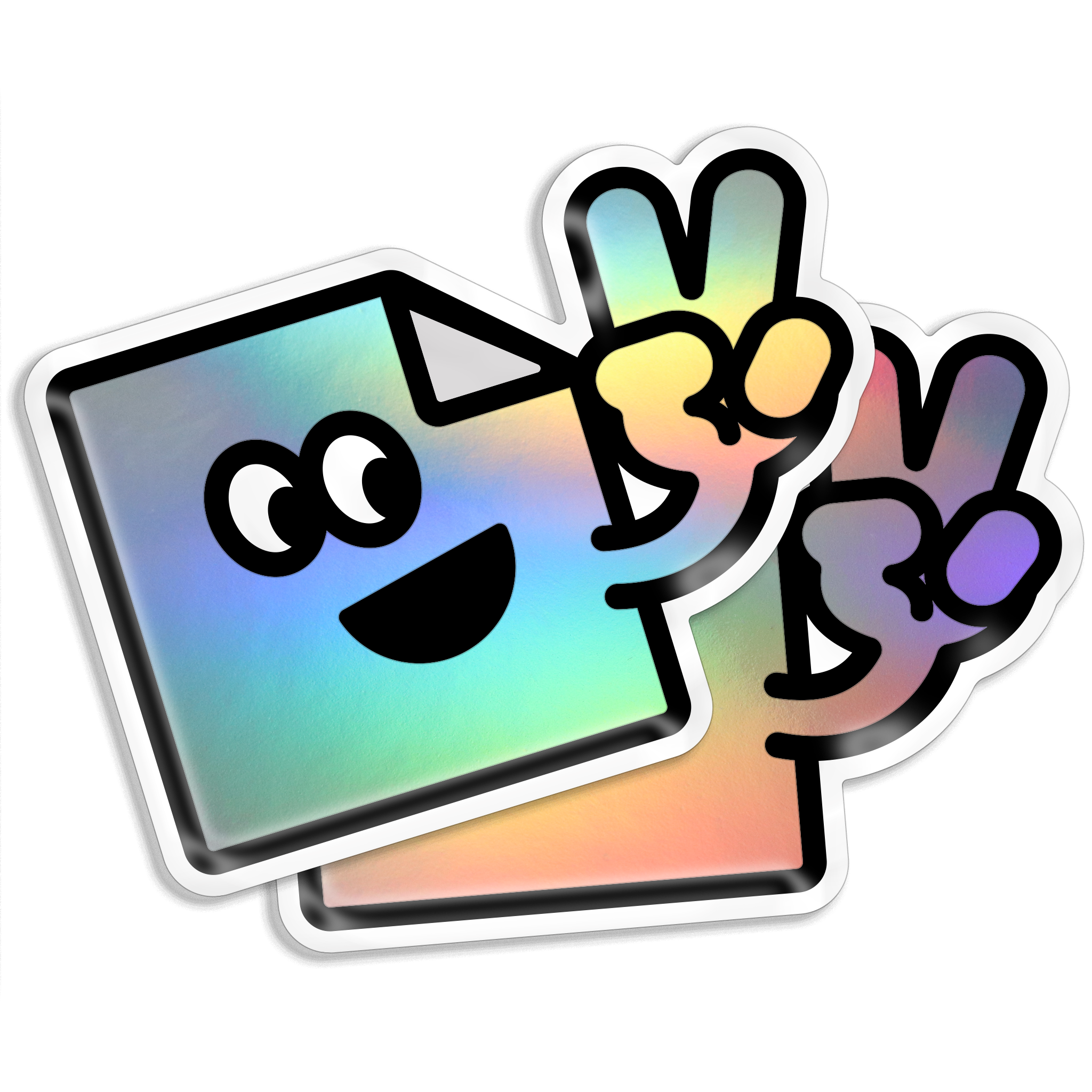 Custom holographic die cut vinyl sticker with rainbow finish for branding and promotions.