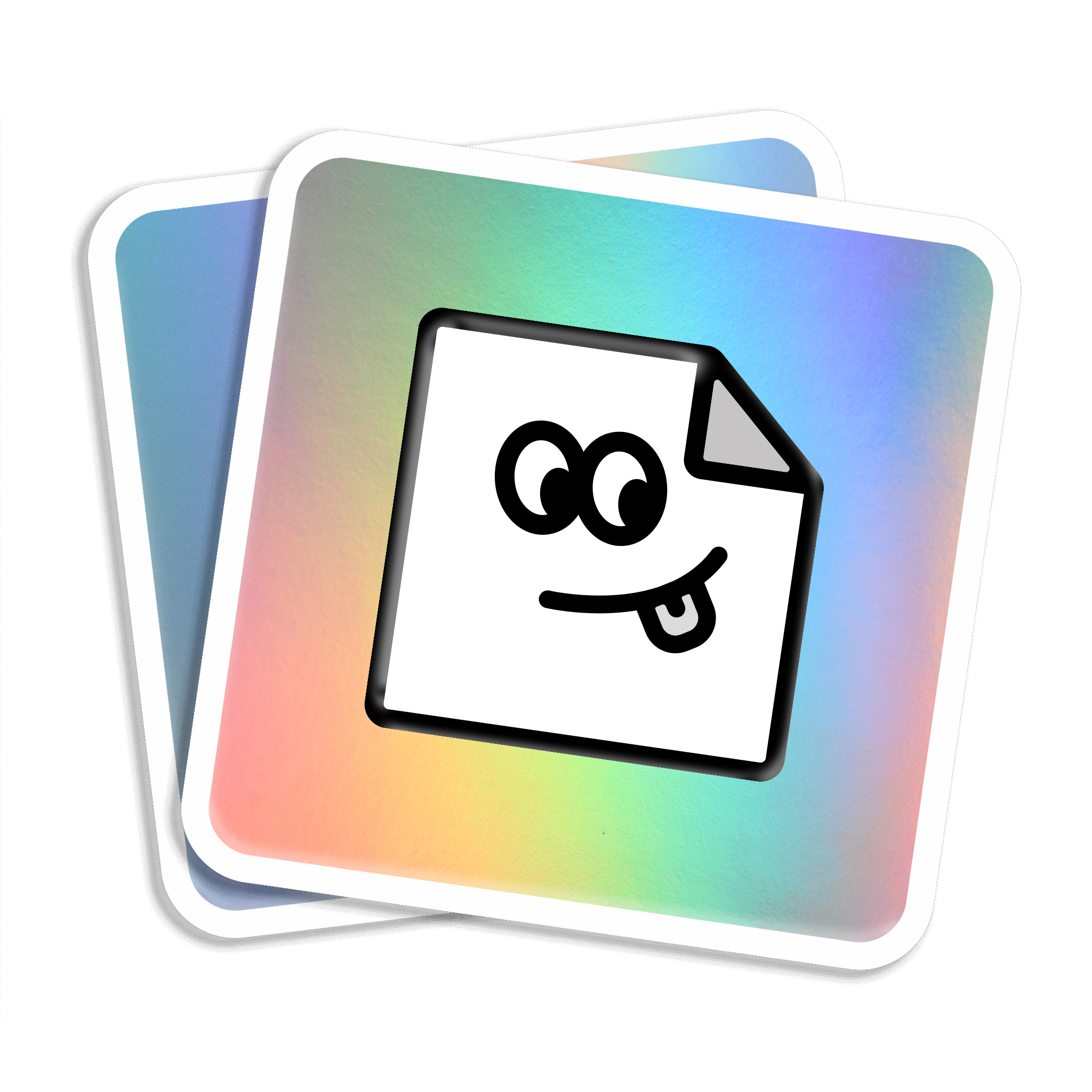 Custom holographic rounded corner vinyl sticker with rainbow finish for branding and promotions.